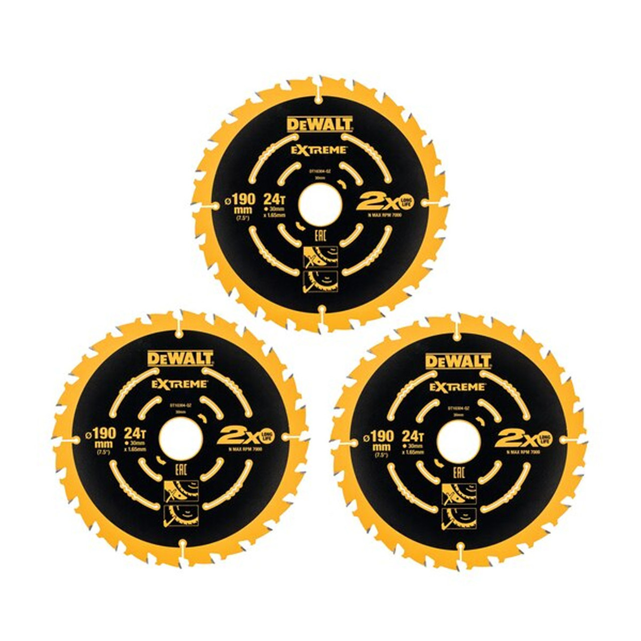 DeWalt 190mm x 30mm 24T TCT Extreme Circular Blade (Pack of 3)