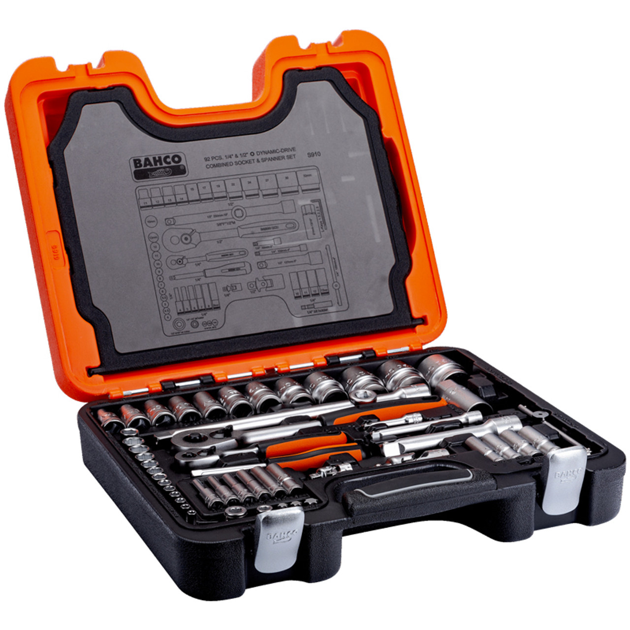 Bahco 1/4" and 1/2" Socket, Deep Socket Set and Combination Spanner Set (92 Pieces)
