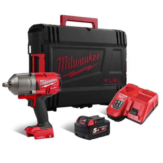 Milwaukee M18ONEFHIWF12-501X 18V Fuel ONE-KEY Brushless 1/2" Impact Wrench with Friction Ring Kit & 1x 5.0Ah Battery